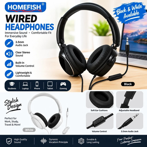 Wired headphones 5mm stereo - wired, 3.5mm